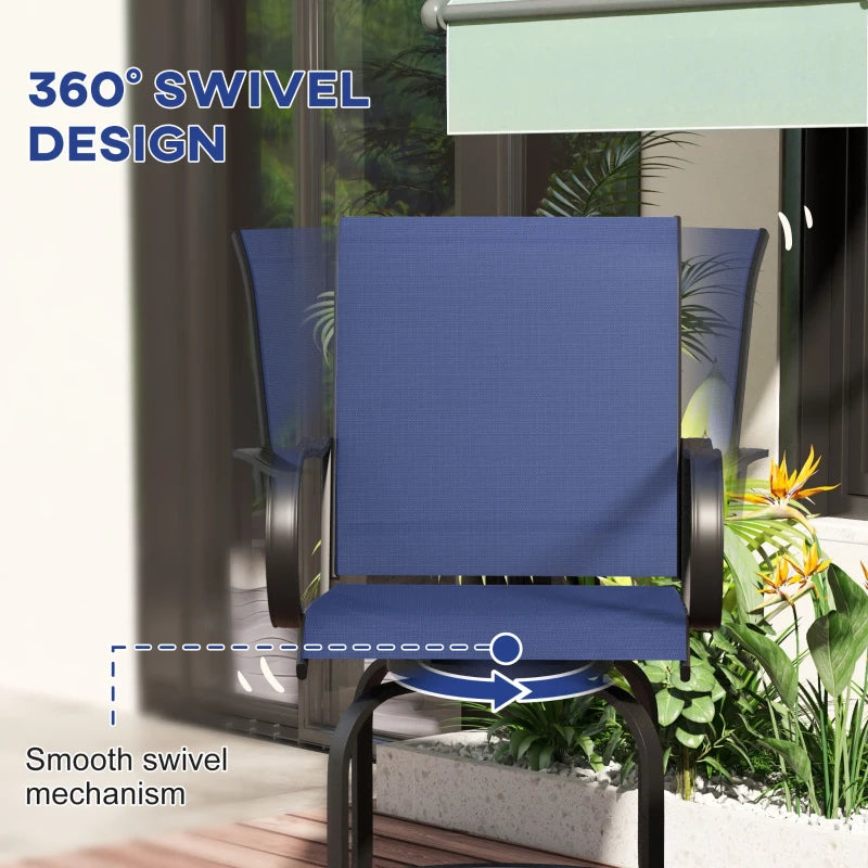Outdoor Bar Stools Set of 2, 360° Swivel Bar Height Chairs, 26.8" x 29.5" x 48.4", Navy Blue