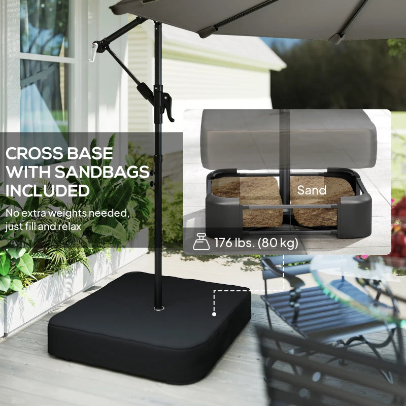 9.6 ft Offset Patio Umbrella with Sandbag, Garden Hanging Banana Cantilever Parasol with 360° Rotation, Grey