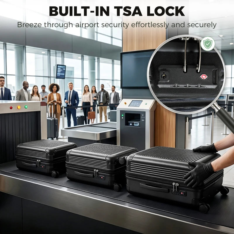3-Piece Luggage Set with TSA Lock, Expandable Hard Shell Suitcases, 20", 24" & 28" – Black