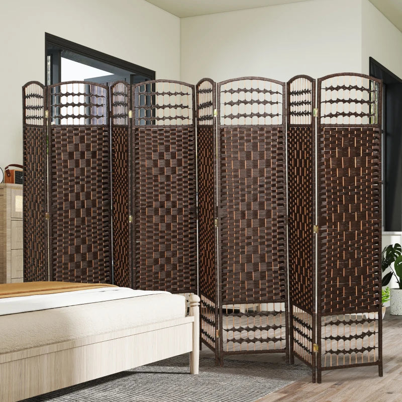 8 Panel Folding Room Divider, Portable Privacy Screen, Wave Fiber Room Partition for Home Office, Brown