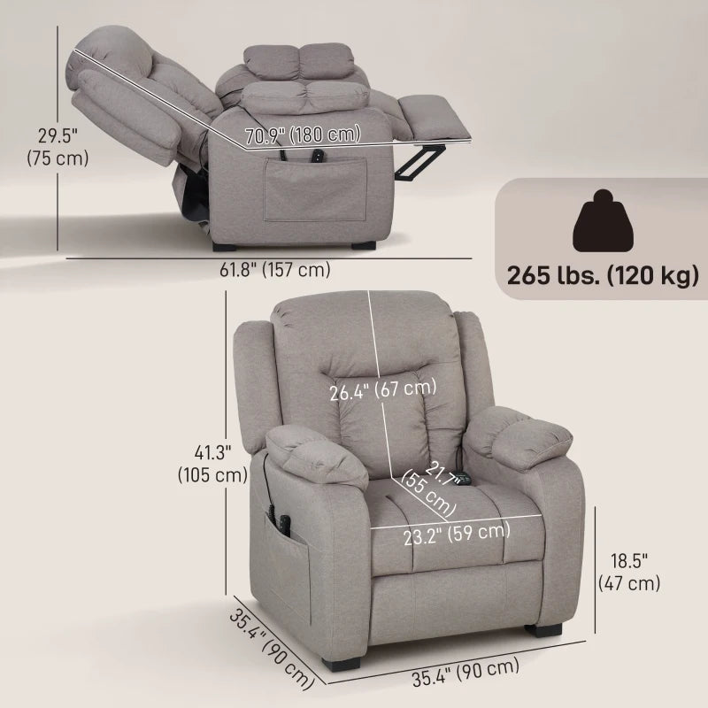 Massage Recliner Chair with Quiet Brushless Motor Pet-Friendly Fabric Power Recliner with 2 Memory Positions Brown