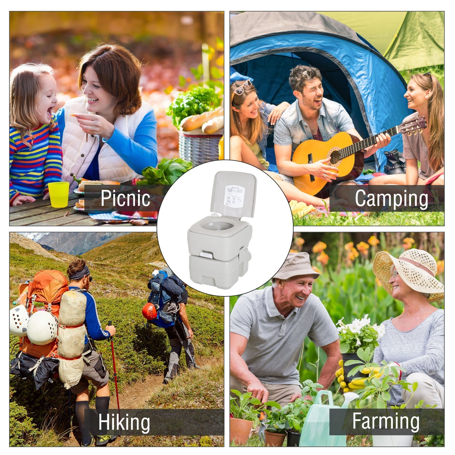 kleankin Outdoor Portable Travel Toilet Detachable Flushable Tank Easy to Use 3 Way Pistol for Camping Hiking Boating Roadtripping 