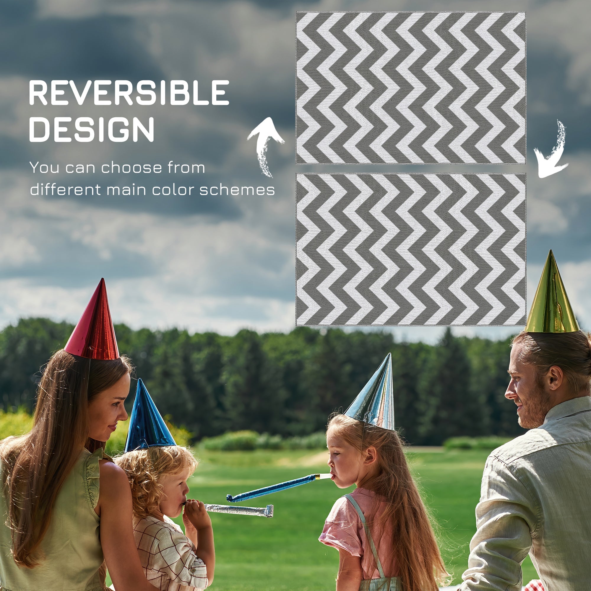 Outsunny Reversible Outdoor RV Rug, Patio Floor Mat, 4' x 6' Plastic Straw Rug for Backyard, Deck, Beach, Camping, Grey & White 