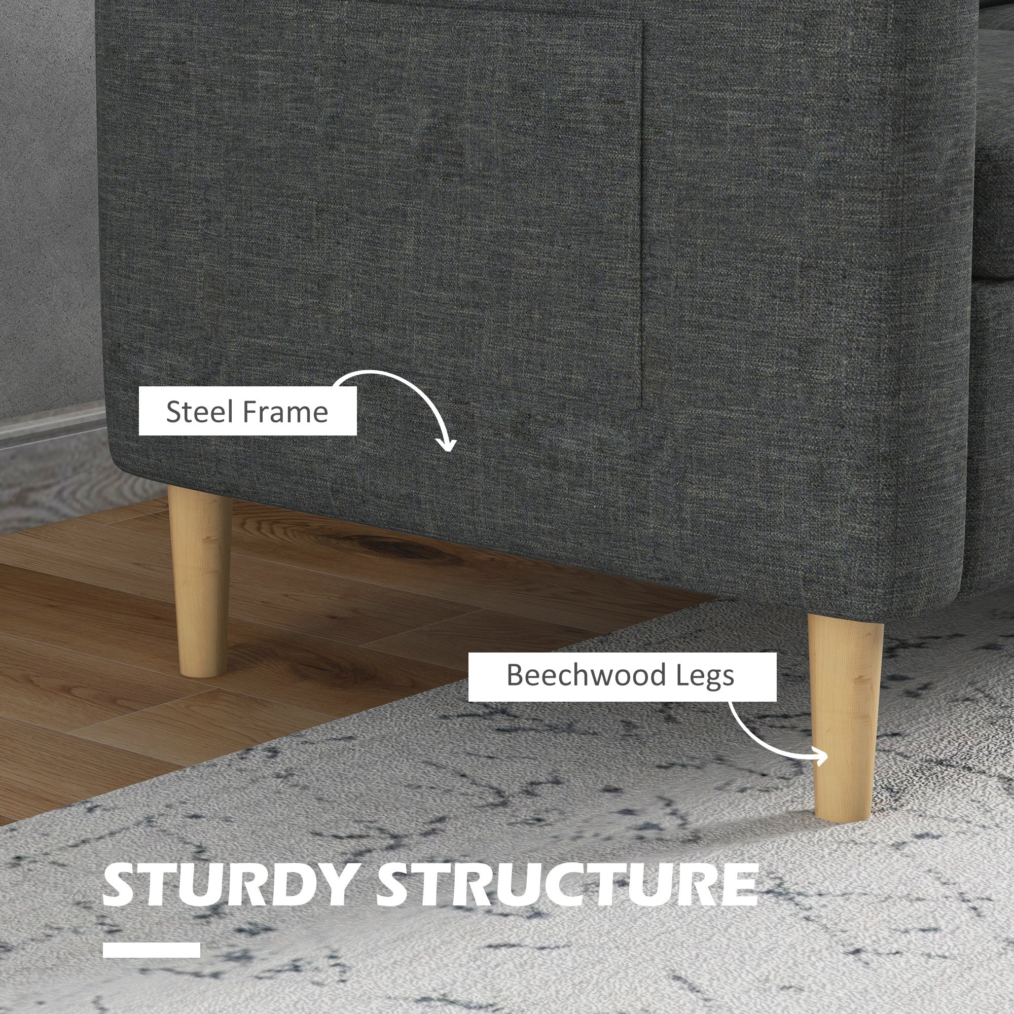 HOMCOM 56" 2-Seater Modern Sofa: With Side Pockets, Solid Steel Frame, Grey 