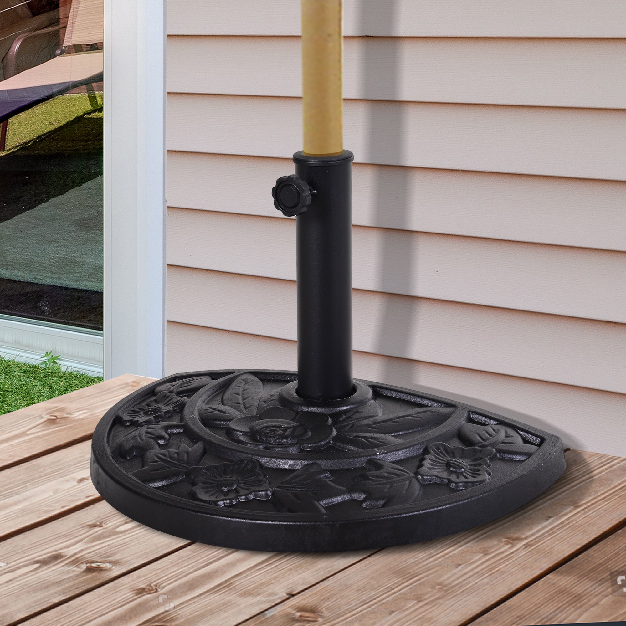 Outsunny 20" Half Round Patio Umbrella Base: Decorative Resin Stand Holder, Outdoor, Black 