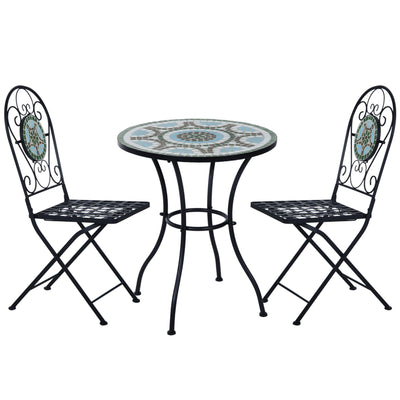 Outsunny 3 Piece Patio Bistro Set with Mosaic Design Outdoor Dining Furniture Set for 2 Folding Chairs Green 