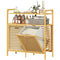 Tilt Out Laundry Hamper, Bamboo Laundry Cabinet with 2 Removable Baskets and 2-Tier Shelves for Laundry Room, Natural