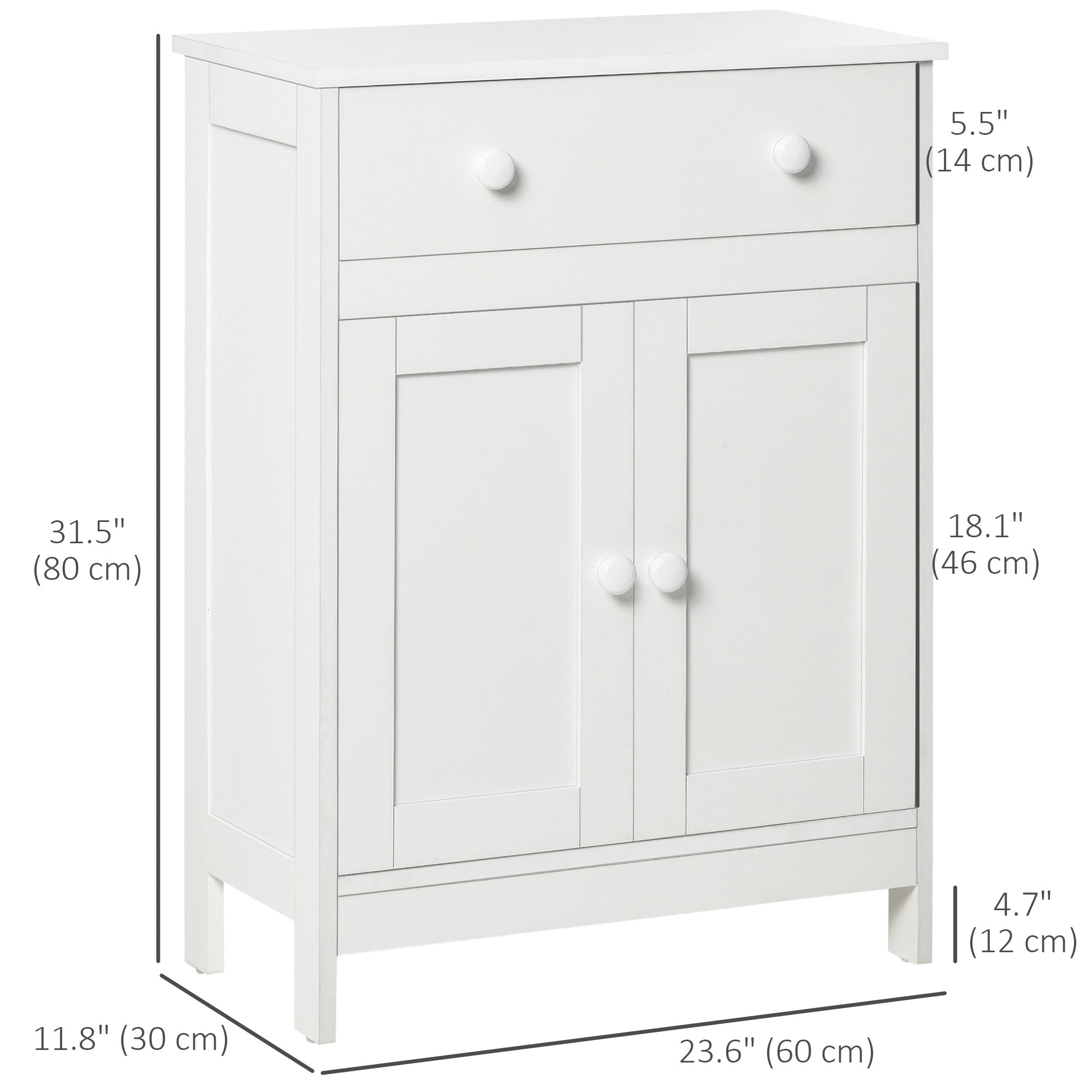 HOMCOM Freestanding Bathroom Cabinet White Accent Sideboard with Drawer Adjustable Shelf Storage 
