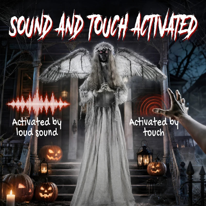 63.8" Animated Crying Angel Halloween Decoration with Light-Up Eyes, Sound & Touch Activation
