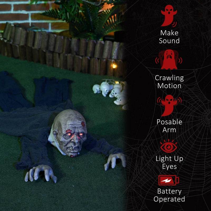 HOMCOM 62” Life-Size Outdoor Halloween Crawling Zombie – Animated Prop with Sound, Motion Activation & Light-Up Eyes 