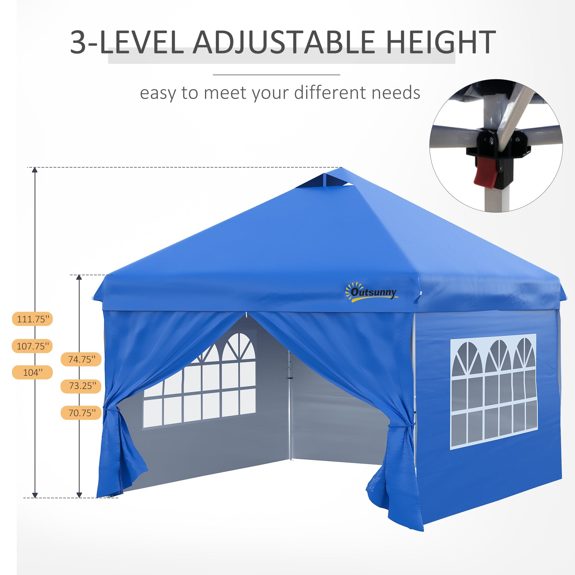 Outsunny 10' x 10' Pop Up Canopy Tent, Instant Shelter Tent with Sidewalls, Windows, Roller Bag and Sand Bags for Garden, Patio, Blue 