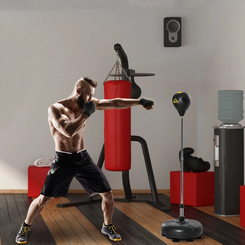 Soozier Reflex Bag with Stand, Freestanding Punching Bag Set with Speedball and Gloves, 52.4" -59.4" Adjustable Height for Home Gym Training