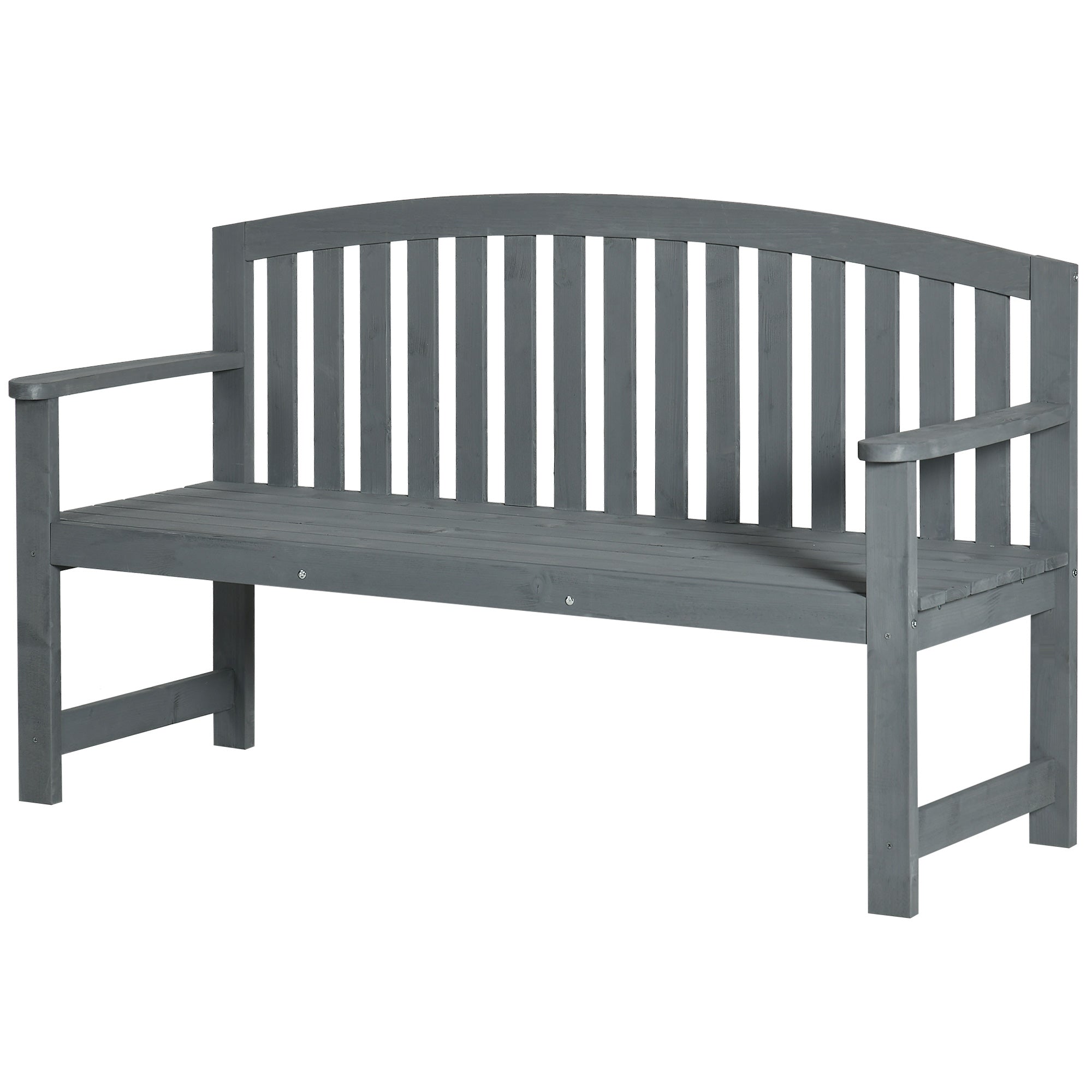 Outsunny Wooden Bench, Outdoor Bench with Slatted Design, Backrest, Armrests for Garden, Park, Backyard, Grey 