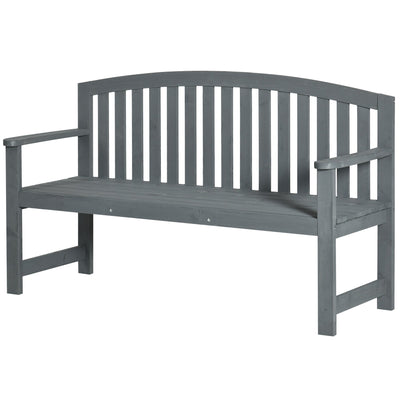 Outsunny Wooden Bench, Outdoor Bench with Slatted Design, Backrest, Armrests for Garden, Park, Backyard, Grey 