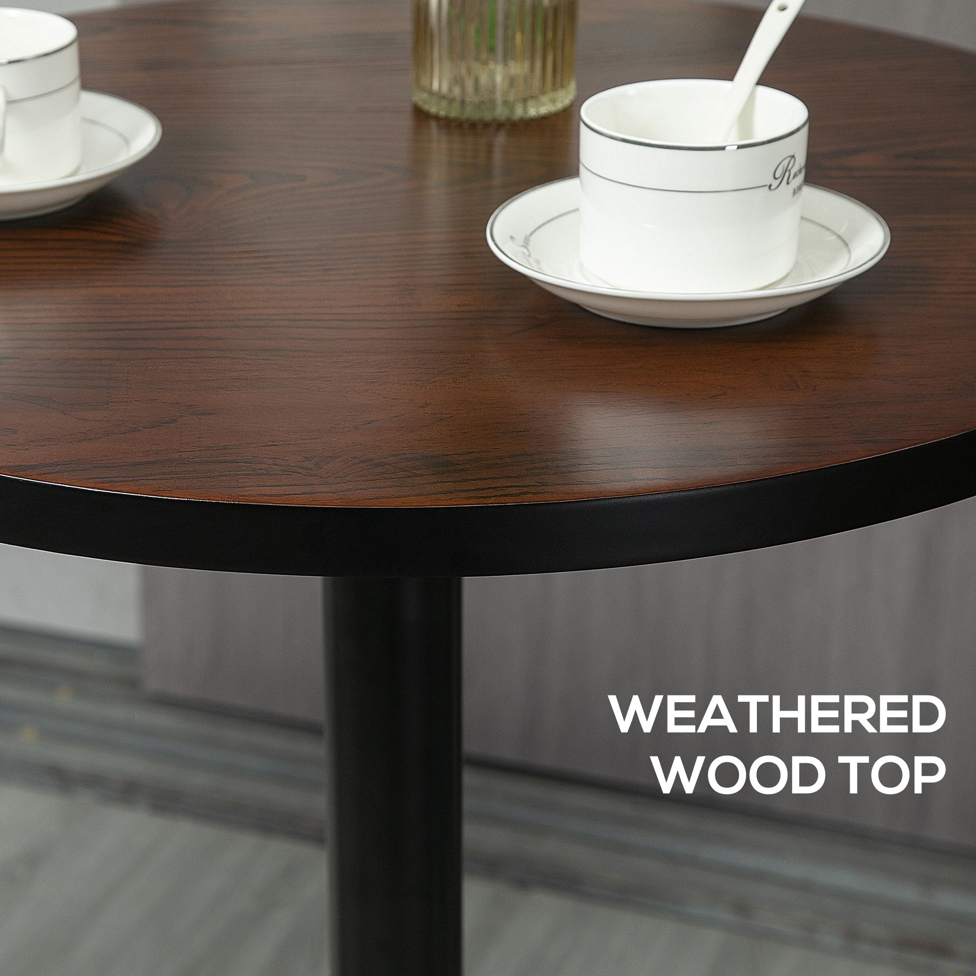 HOMCOM 42" Rustic Bar Table Industrial Chic Round Bistro Table Metal Base Elm Wood Top Bar Height Pub Table Kitchen Breakfast 