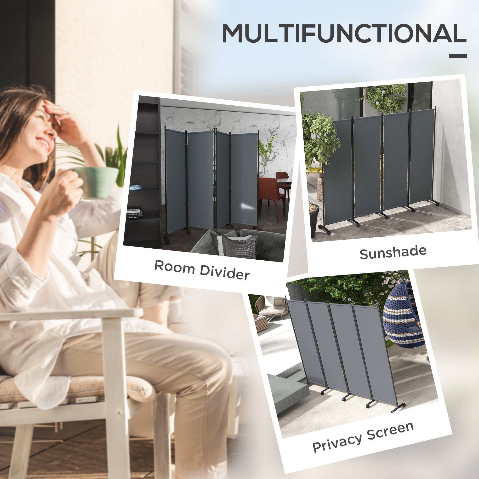 Outsunny 5.6ft Outdoor Privacy Screen, Foldable Side Awning with Wheels for Pool, Hot Tub & Backyard Divider 