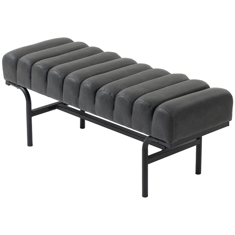 Bedroom Bench PU Leather End of Bed Bench with Cylindrical Seat and Metal Legs for Bedroom Living Room Hallway Black