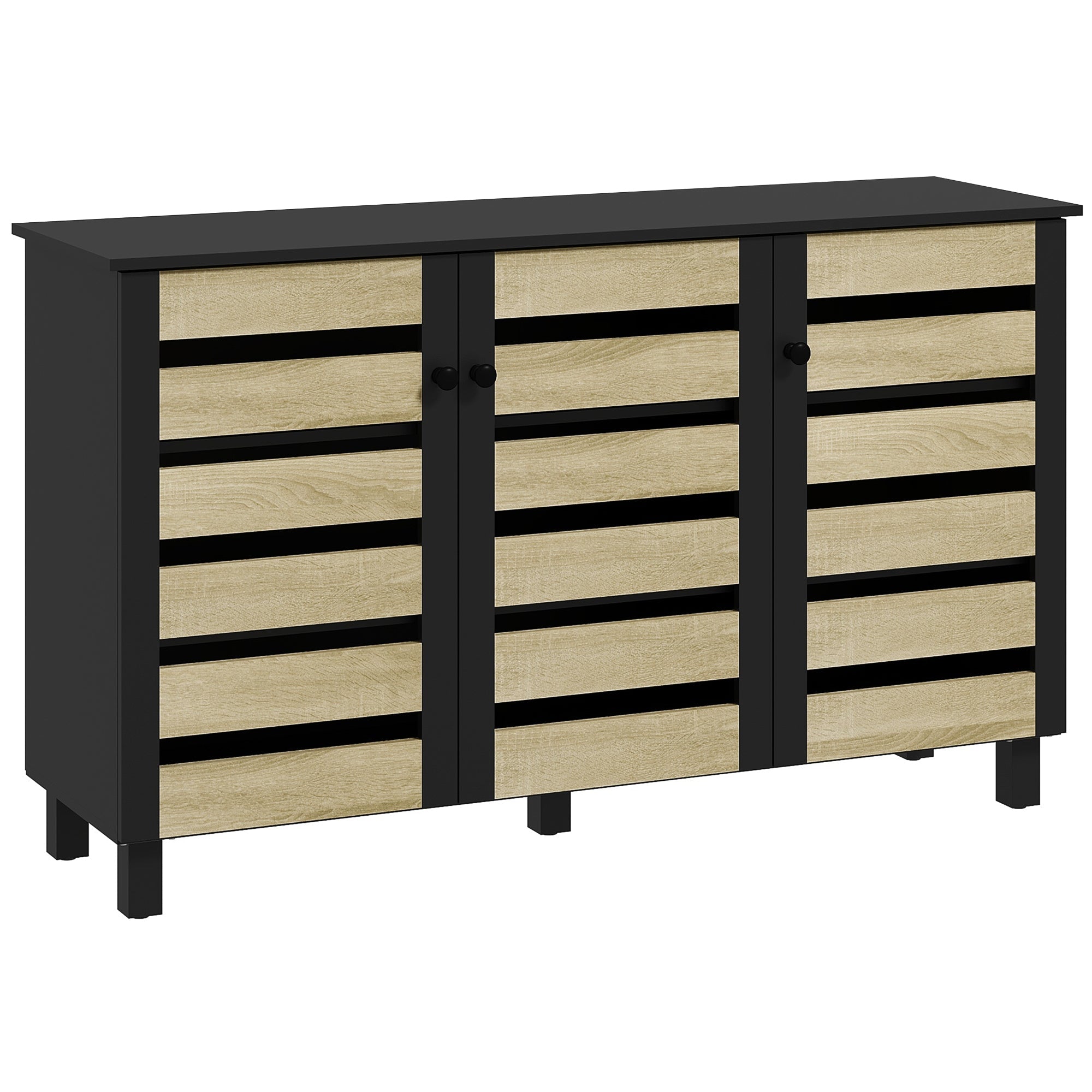 HOMCOM Rustic Shoe Storage Cabinet: 3 Slatted Doors, Adjustable Shelves for 15 Pairs, Entryway Organizer 