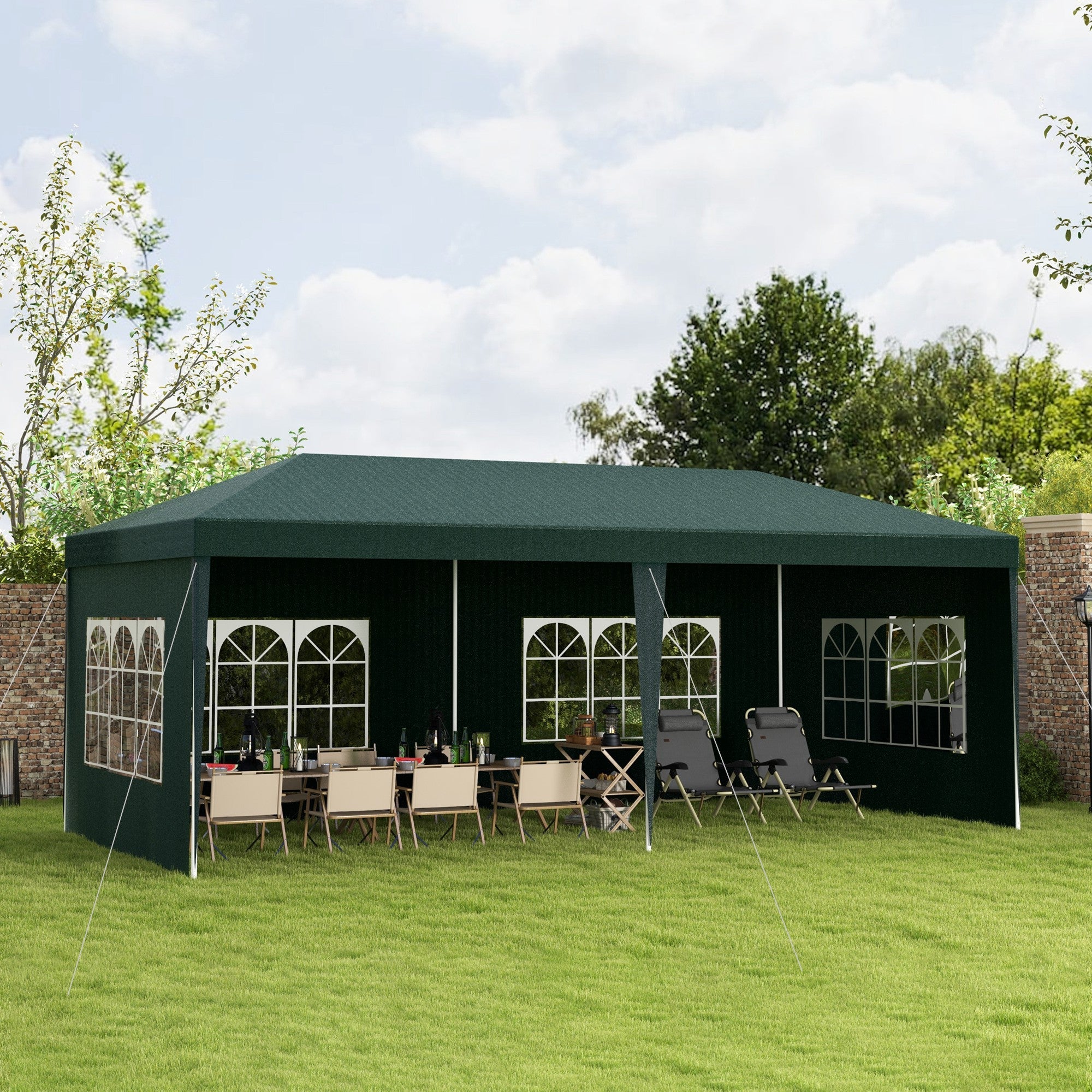 Outsunny 19' x 9' Party Tent Gazebo Canopy with 4 Removable Window Side Walls for Outdoor Event with Wind Ropes and Ground Stakes 