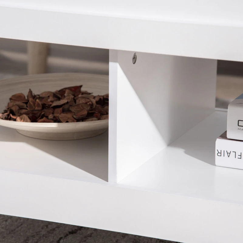 Lift Top Coffee Table with Hidden Storage Compartment and Open Shelves, Lift Tabletop Pop-Up Center Table for Living Room, White