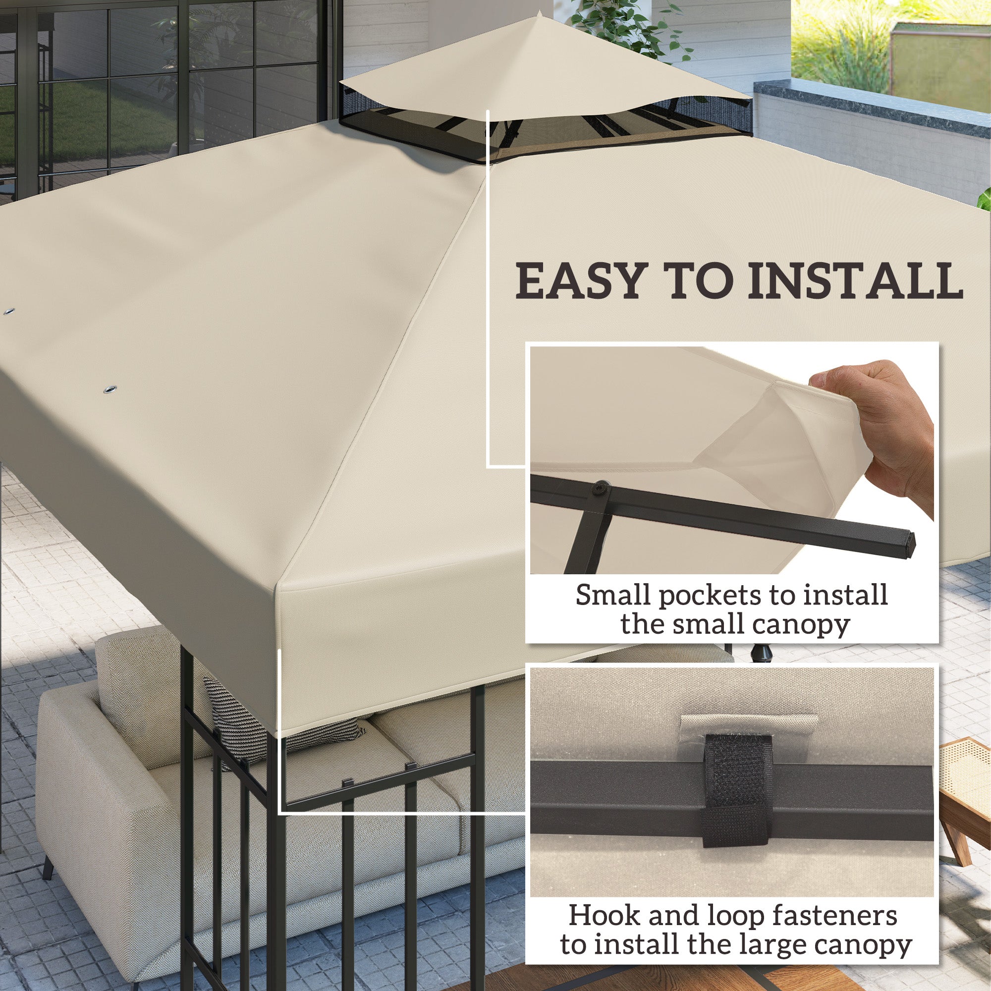 Outsunny 10' x 10' Gazebo Canopy Replacement Cover, 2-Tier Garden Gazebo Roof Replacement, UPF30+, TOP COVER ONLY, Cream White 