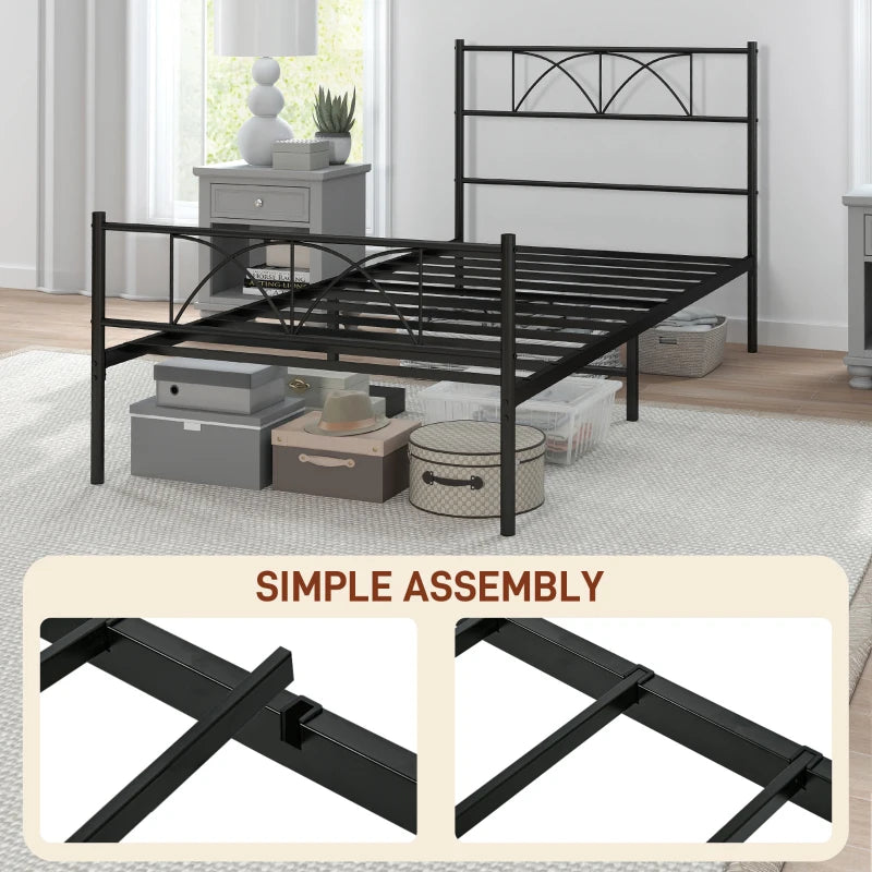 Metal Twin Platform Bed Frame with Headboard, Steel Slat Support, Underbed Storage, No Box Spring Needed, Easy Assembly