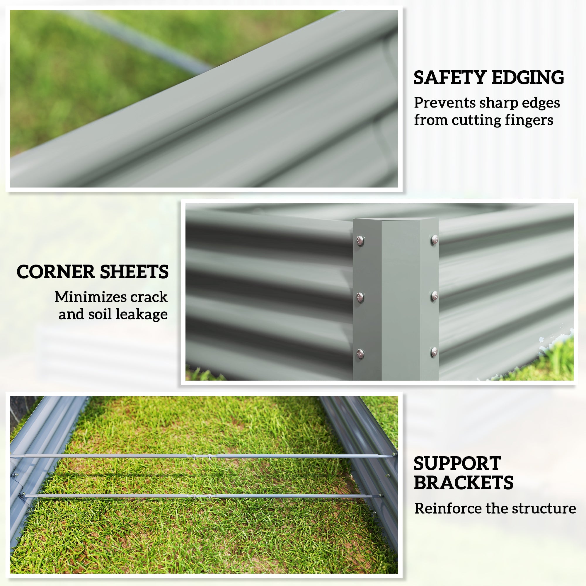 Outsunny 8 x 4 x 1ft Galvanized Raised Garden Bed, Reinforced Outdoor Planter Box with Open Bottom, Silver 
