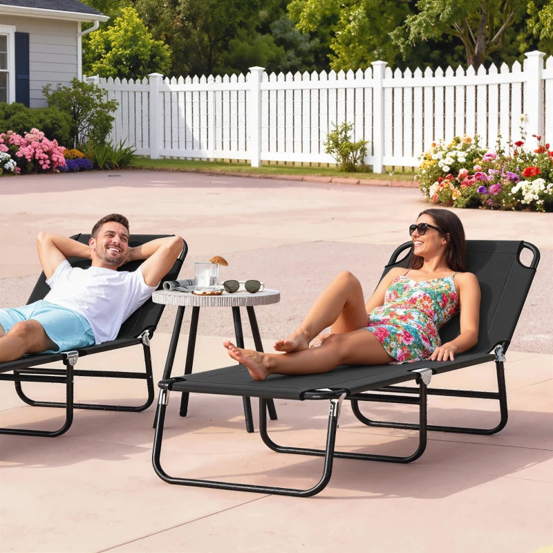 Outdoor Folding Lounge Chair, Steel Tanning Chair with Reclining Back, Breathable Mesh for Beach, Yard, Patio, Black