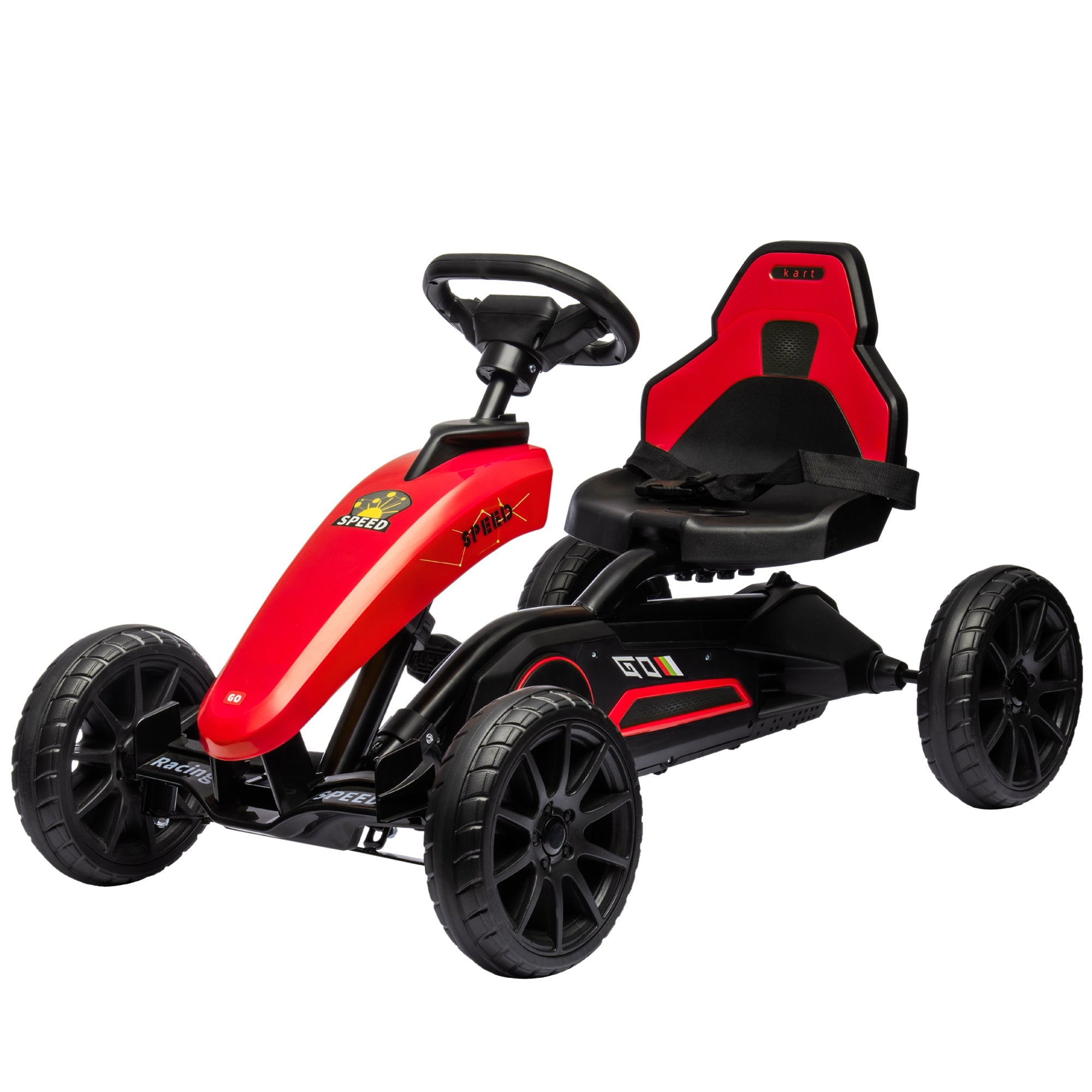Aosom Pedal Racer: Kids Go-Kart with Adjustable Seat, Swing Axle, Handbrake, Red EVA Wheels, Foot Racer 