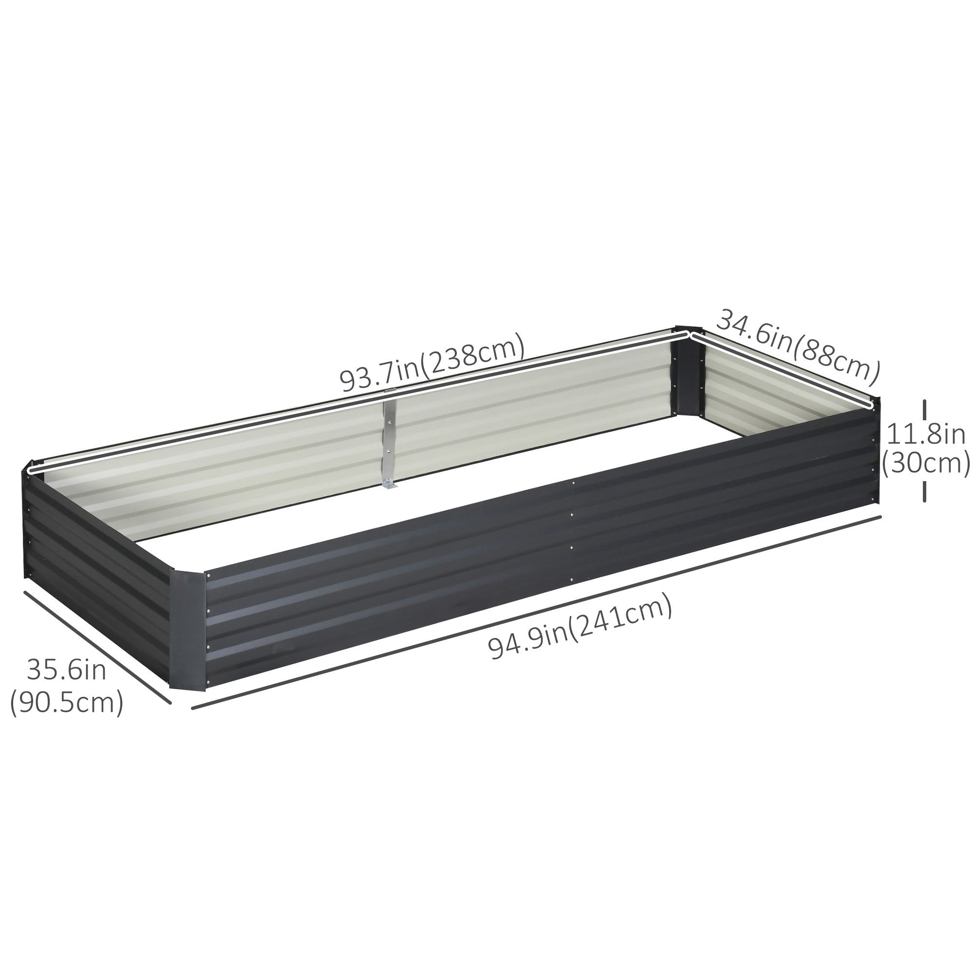Outsunny Galvanized Raised Garden Bed 95" x 36" x 12" Metal Elevated Planter for Flowers Herbs Succulents Outdoor Gardening Grey 