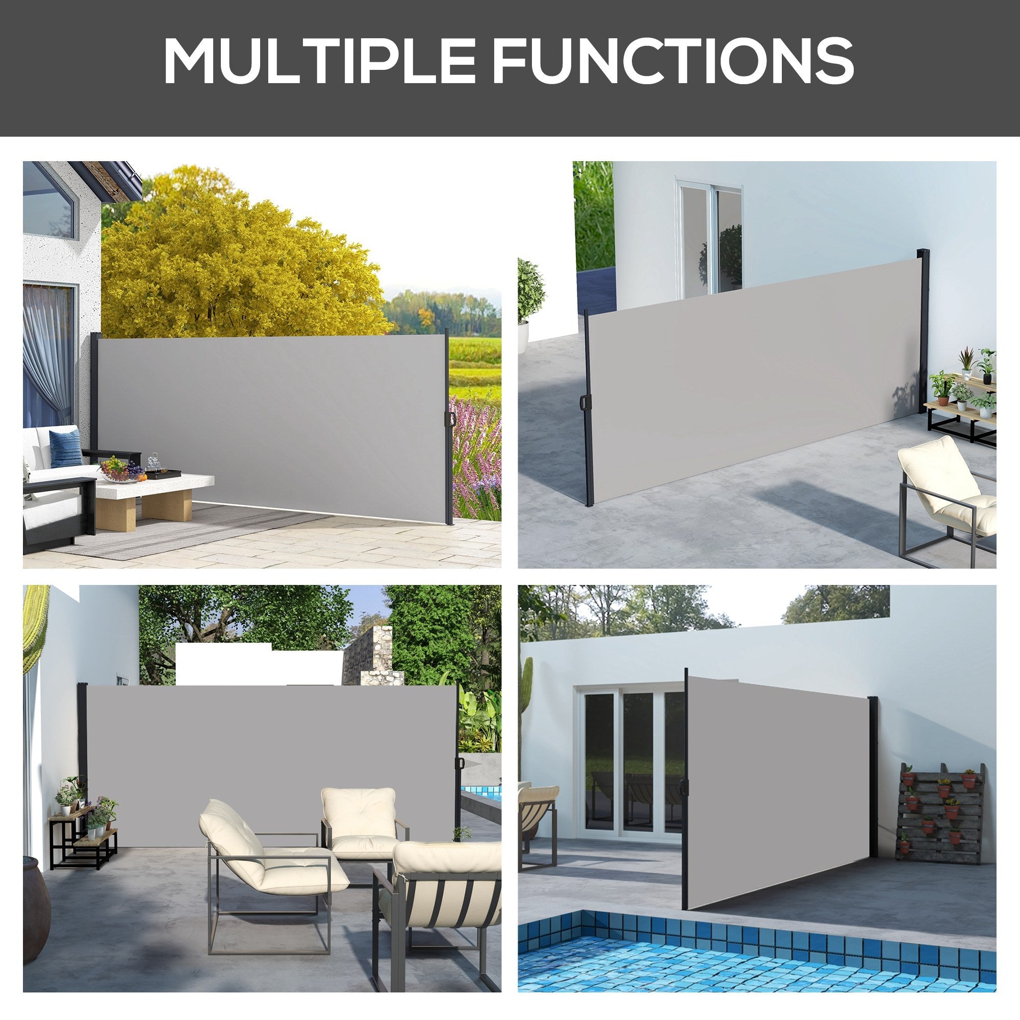 Outsunny 13' x 6' Retractable Side Awning, Outdoor Privacy Screen for Garden, Hot Tub, Balcony, Terrace, Pool, Light Grey 