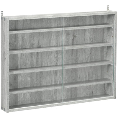 HOMCOM Contemporary Elegance: 5-Tier Wall Curio Cabinet with 2 Glass Doors, 4 Shelves for Shot Glass Display, Grey Finish 