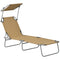 Outdoor Lounge Chair, Adjustable Folding Chaise Lounge with Sun Shade for Beach, Camping, Hiking, Brown