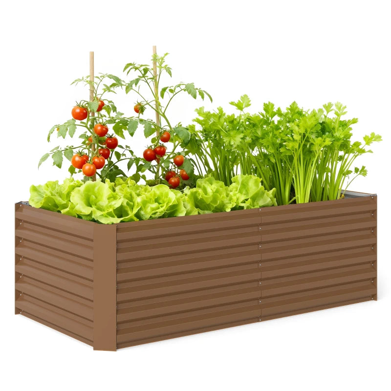 6' x 3' x 2' Raised Garden Bed, Galvanized Planter Box for Growing Flowers, Herbs and Vegetables, Brown