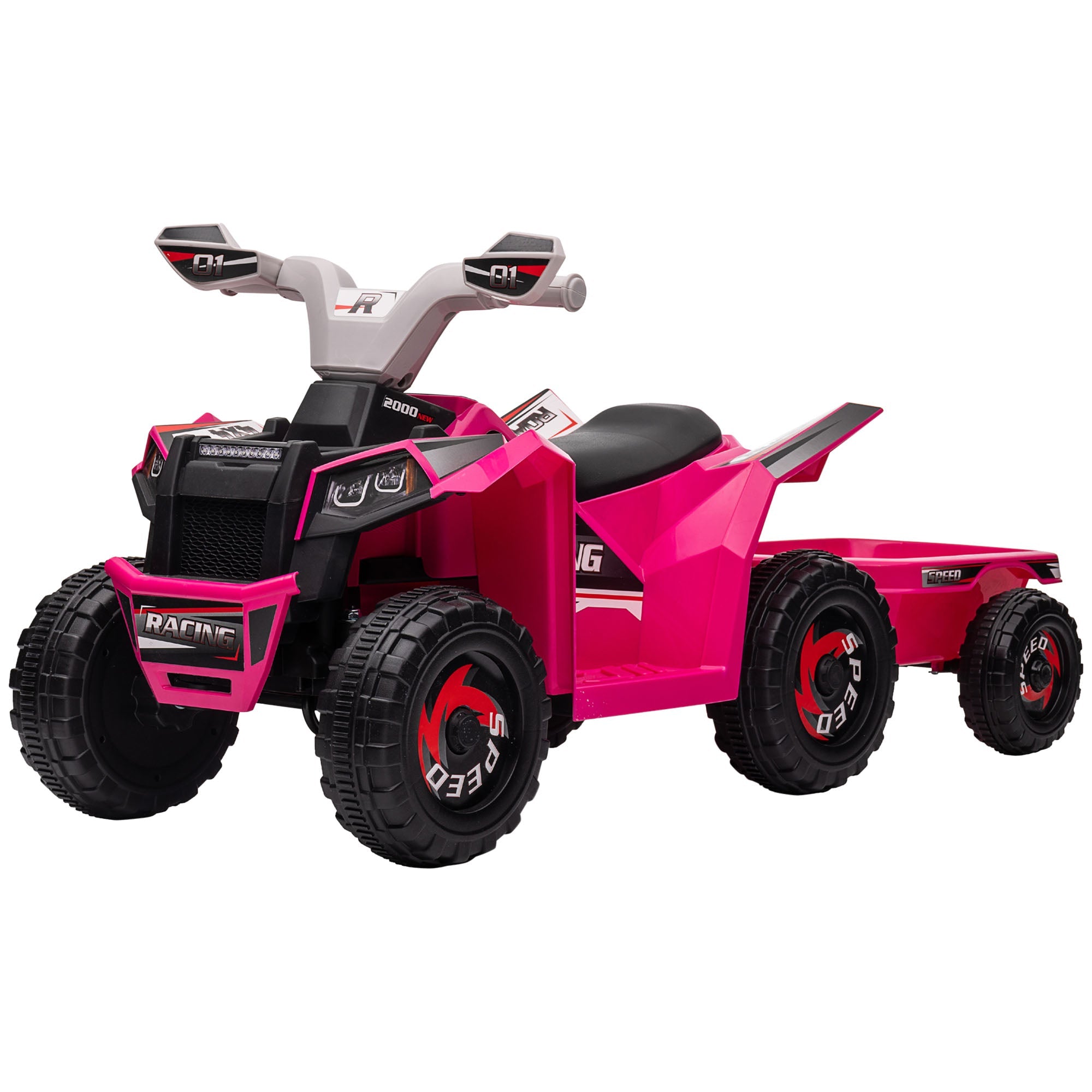 Aosom Ride-On Car: 6V, Electric, Trailer, Forward/Reverse, Wear-Resistant Wheels, Toddlers, Pink 