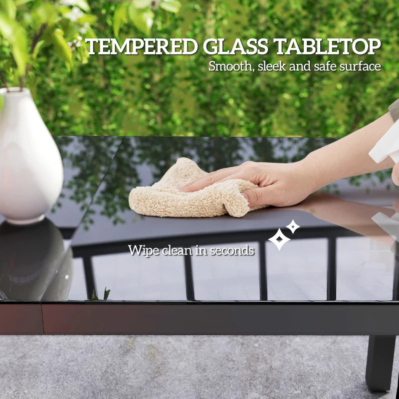 59" x 35" Aluminium Outdoor Dining Table for 6, with Glass Tabletop, Grey