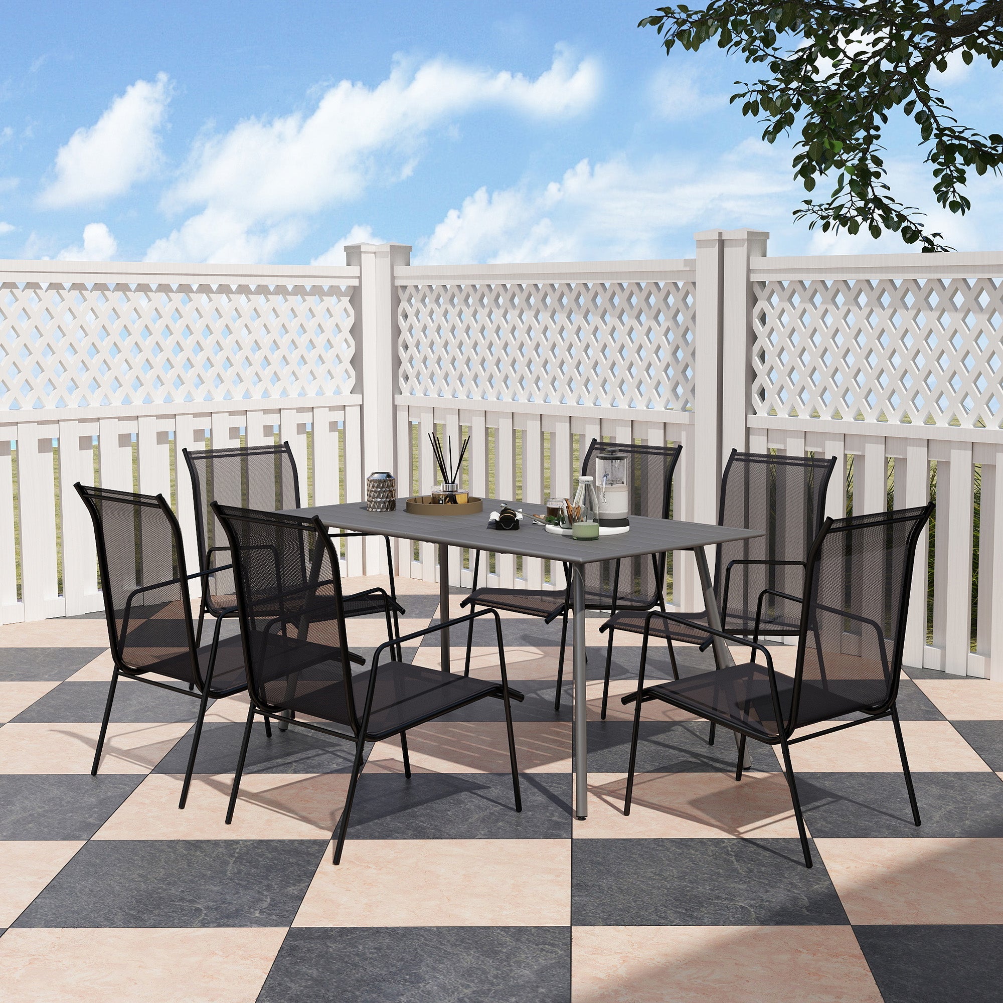 Outsunny Rectangle Patio Dining Table for 6 Person, Metal Steel Slat Outdoor Table, for Lawn, Garden, 59" x 31.5" x 29", Grey 