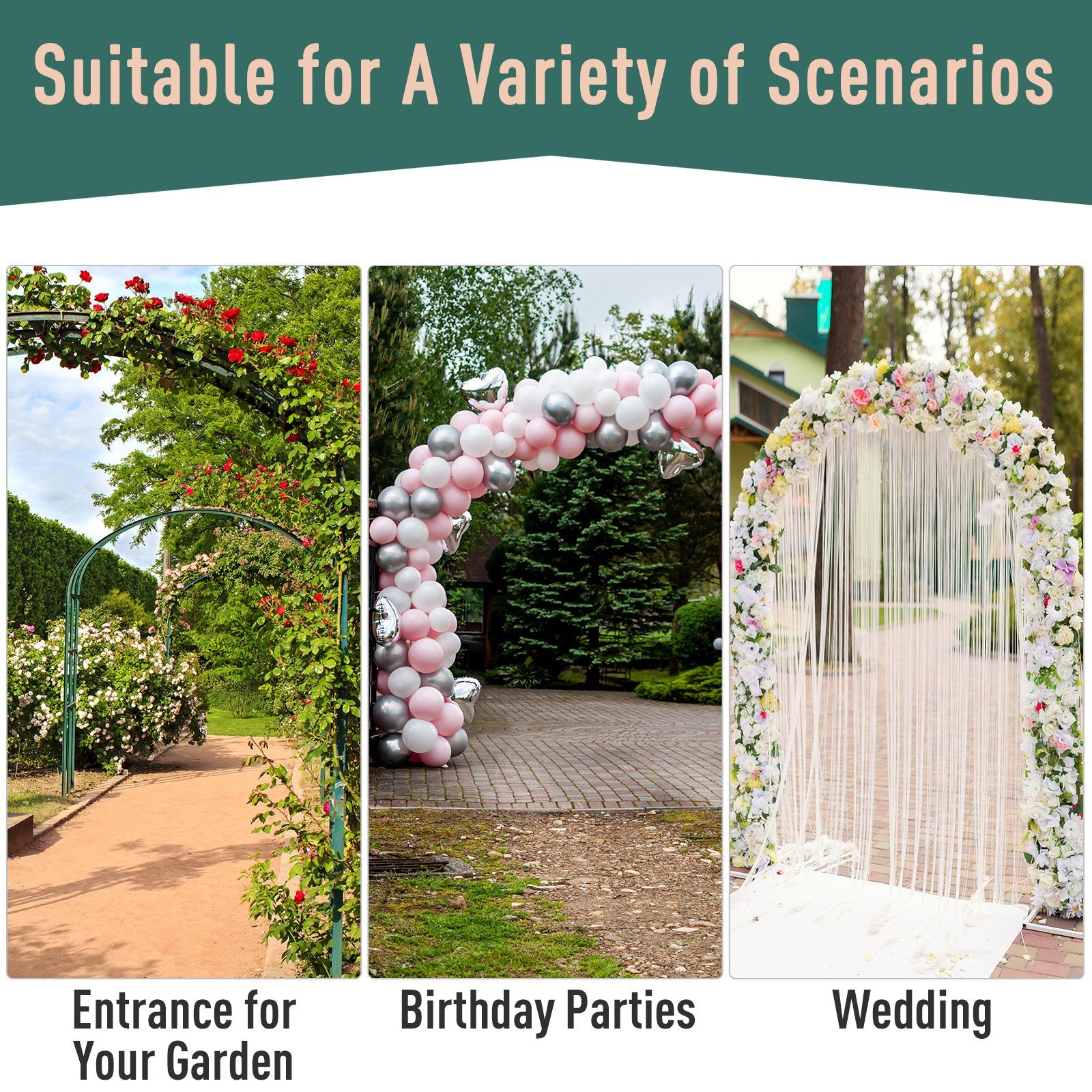 Outsunny Outdoor Metal Trellis Garden Arch Arbor w/ Lucky Leaf Clover Gate for Ceremony Wedding Party Garden Lawn, Black 