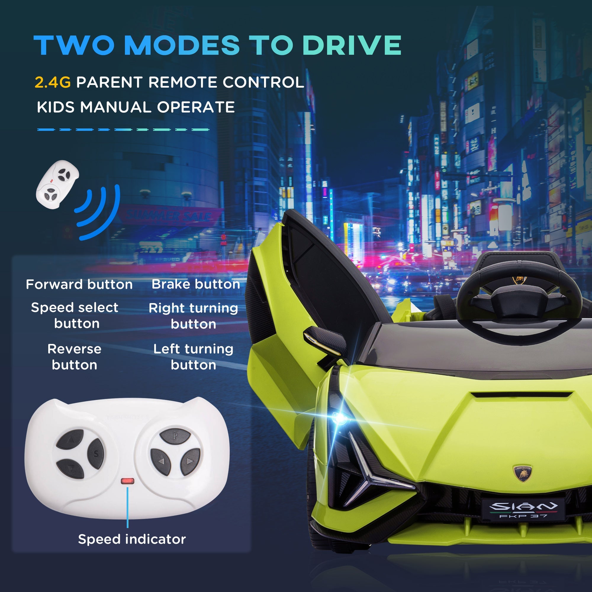 Aosom Compatible 12V Battery-powered Kids Electric Ride On Car Toy with Parental Remote Control Music Lights MP3 Green 