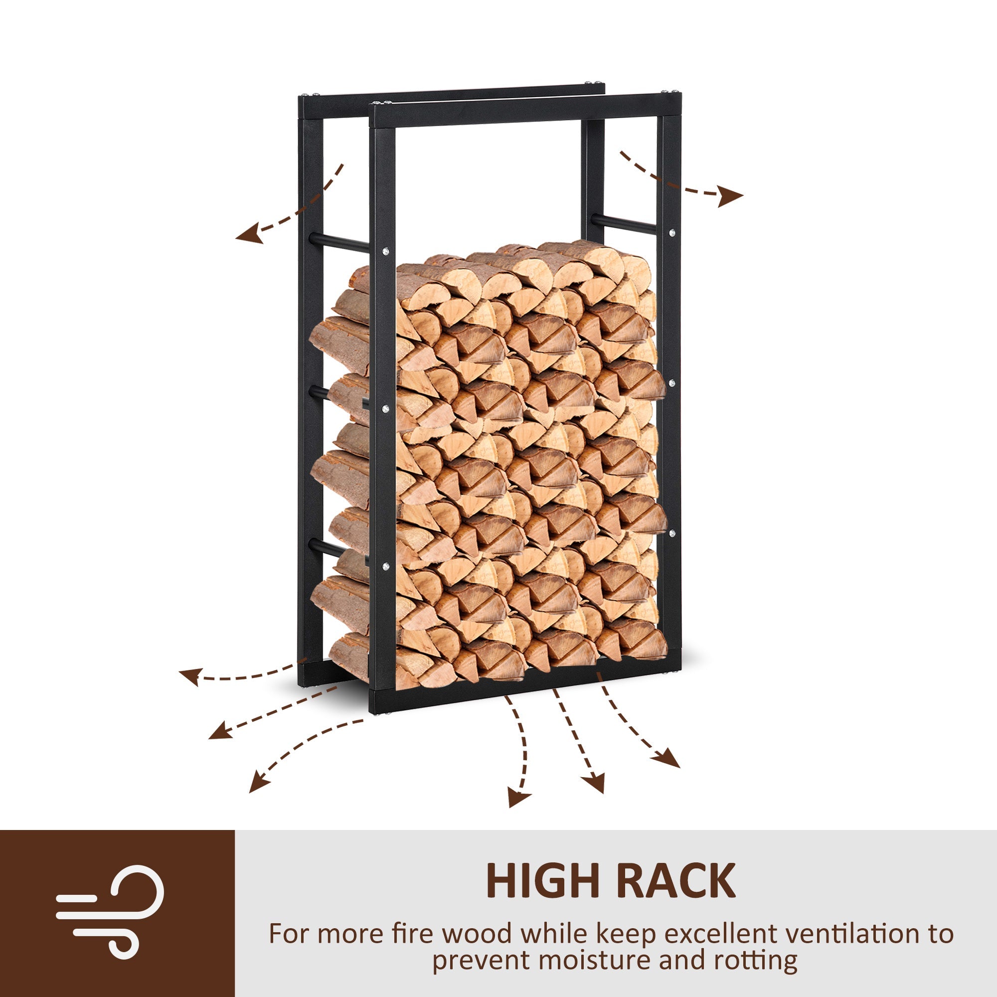 HOMCOM Durable Firewood Rack Log Holder, 23.6" Fireplace Storage with Handles, Heavy-Duty 220 lbs. Capacity, Sleek Black 