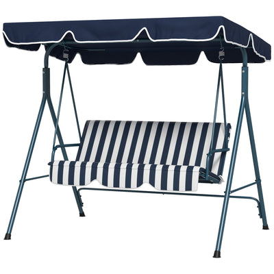 Outsunny 3-Seater Outdoor Porch Swing with Adjustable Canopy, Patio Swing Chair for Garden, Poolside, Backyard, Blue and White 