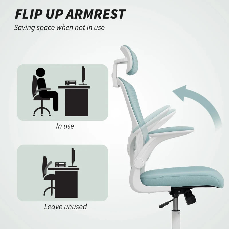 Ergonomic Office Chair, Mesh Desk Chair with Adjustable Headrest, Lumbar Support and Height, Tilt Function, Light Green