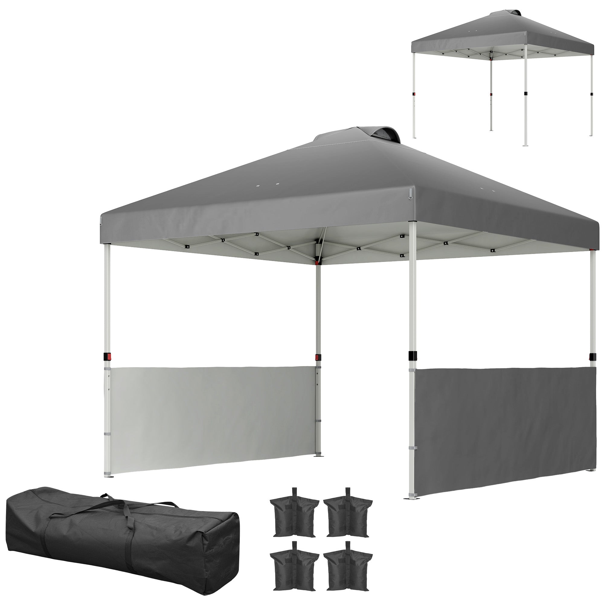 Outsunny 10' x 10' Pop Up Canopy Tent with 2 Half Sidewalls, UV50+ Height Adjustable Instant Sun Shelter, Dark Grey 