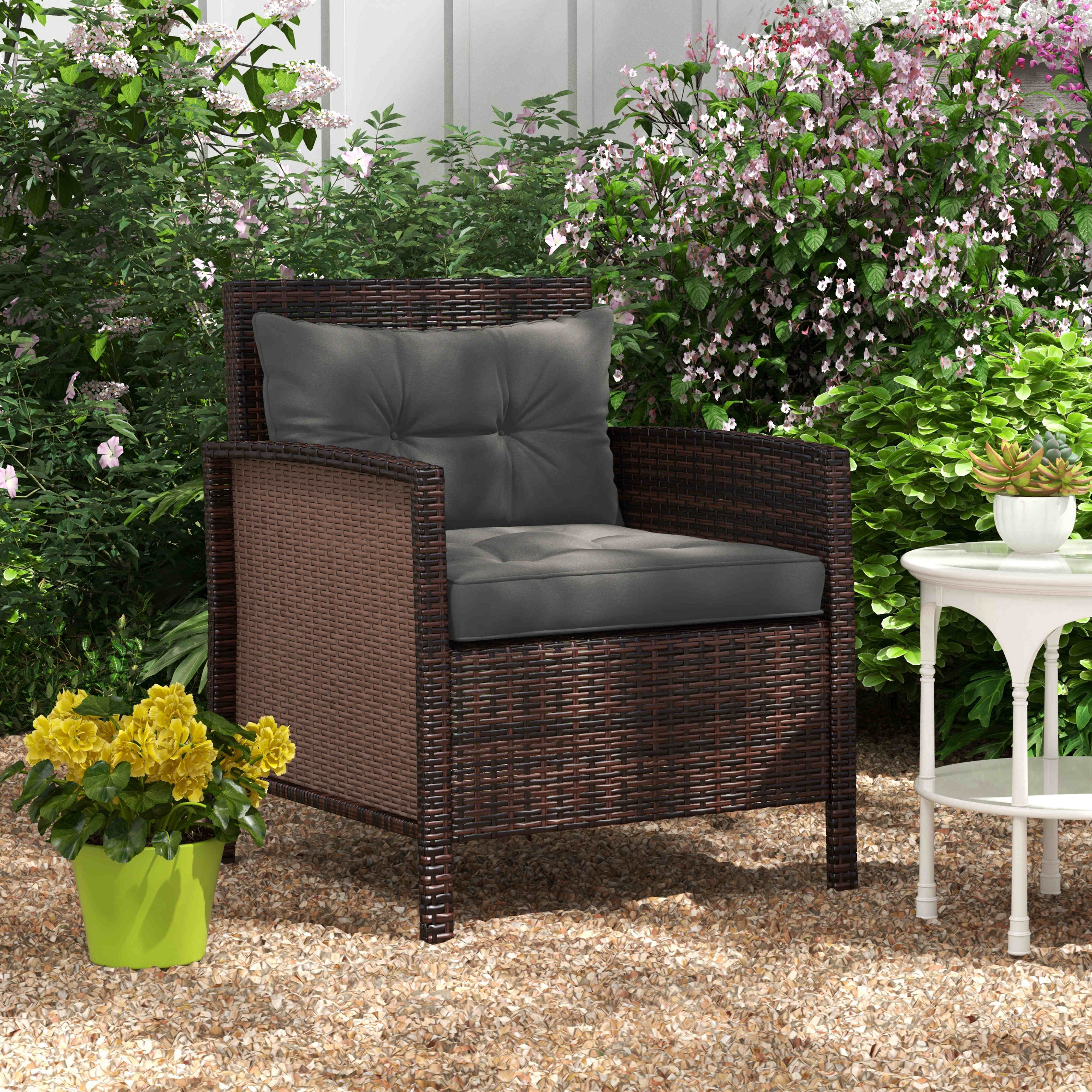 Outsunny Patio Chair Cushions Set in Charcoal Grey - 2-Piece with Thick Filling & Button Tufted Design 