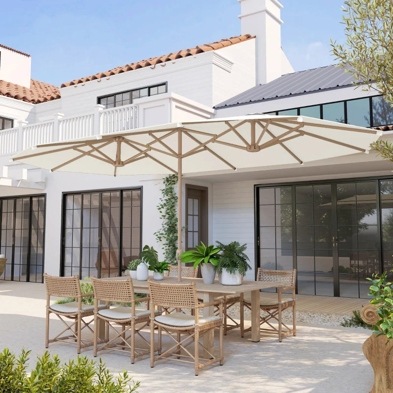 Double Garden Parasol 179.1"W x 104.3"D with Crank, 12 Steel Ribs & 180g/㎡ Polyester, UV30+ Protection, Beige