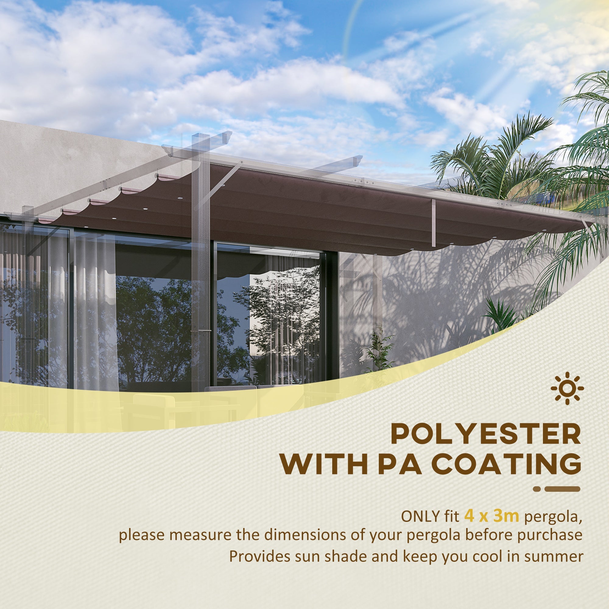 Outsunny Replacement Canopy Cover for 13.1x9.8 Pergola, Coffee - Durable Retractable Pergola Shade 