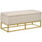 HOMCOM Linen Luxury: Upholstered Storage Bench with Steel Legs, Beige Fabric Ottoman for Bedroom, Living Room Seating