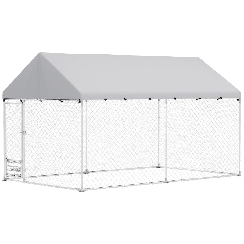 Outdoor Dog Run with Adjustable & Rotatable Bowls, Waterproof UV-Resistant Cover, Escape-Proof Lock, 13.1' x 7.5' x 7.5'