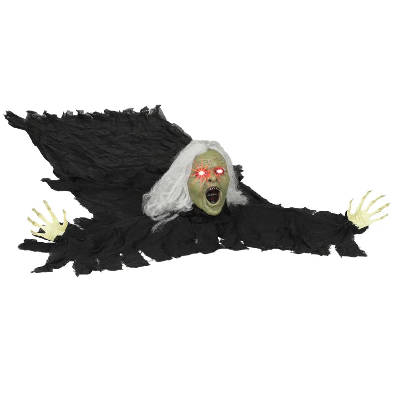 Outsunny 72" Life-Size Halloween Animated Crawling Zombie – LED Eyes, Battery Operated 