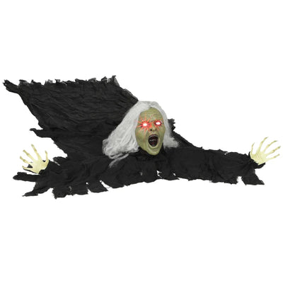 Outsunny 72" Life-Size Halloween Animated Crawling Zombie – LED Eyes, Battery Operated 
